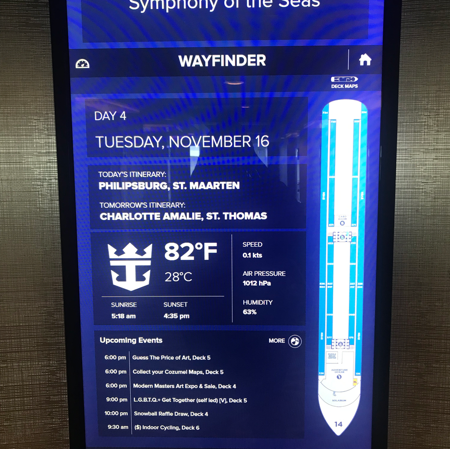 Symphony of the Seas Wayfinder itinerary board