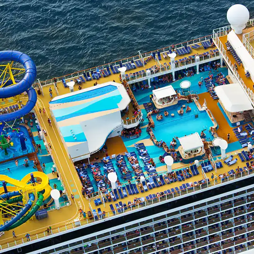 overhead view of the top deck on Royal Caribbean